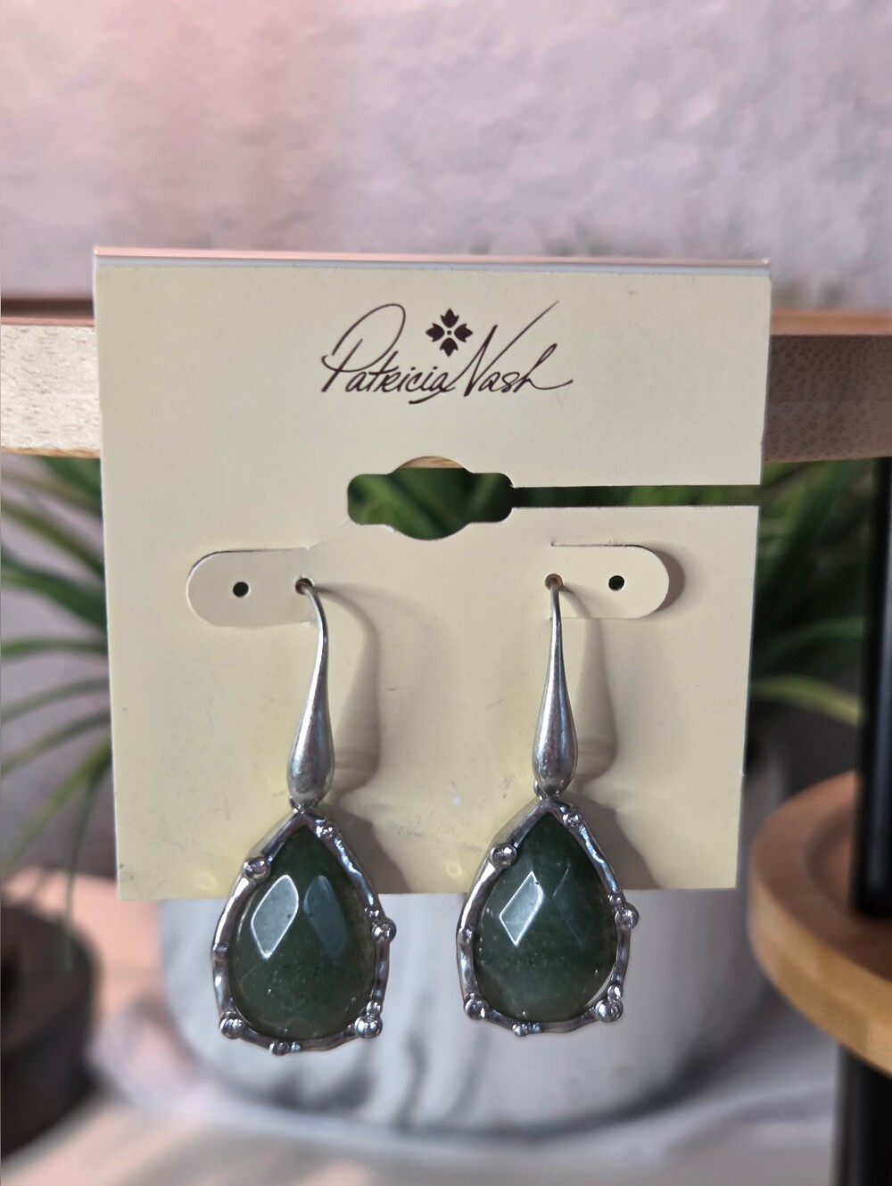 Patricia Nash Green Aventurine Teardrop Earrings NWT